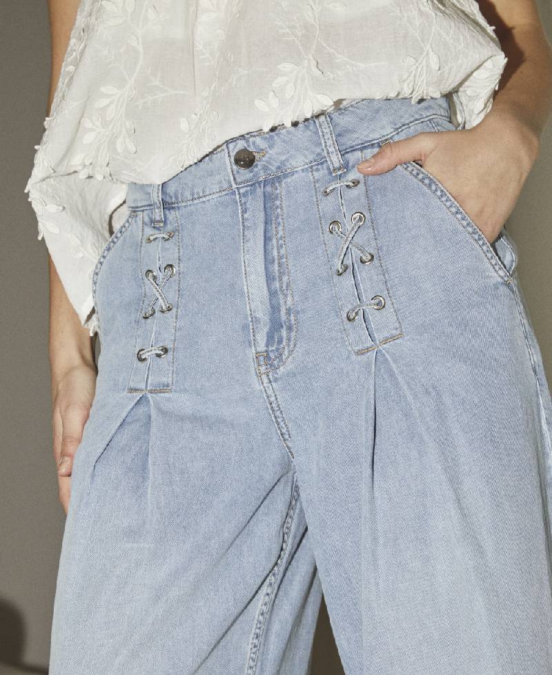 CoCouture CindyCC Eyelet Wide Jeans - Fade Denim