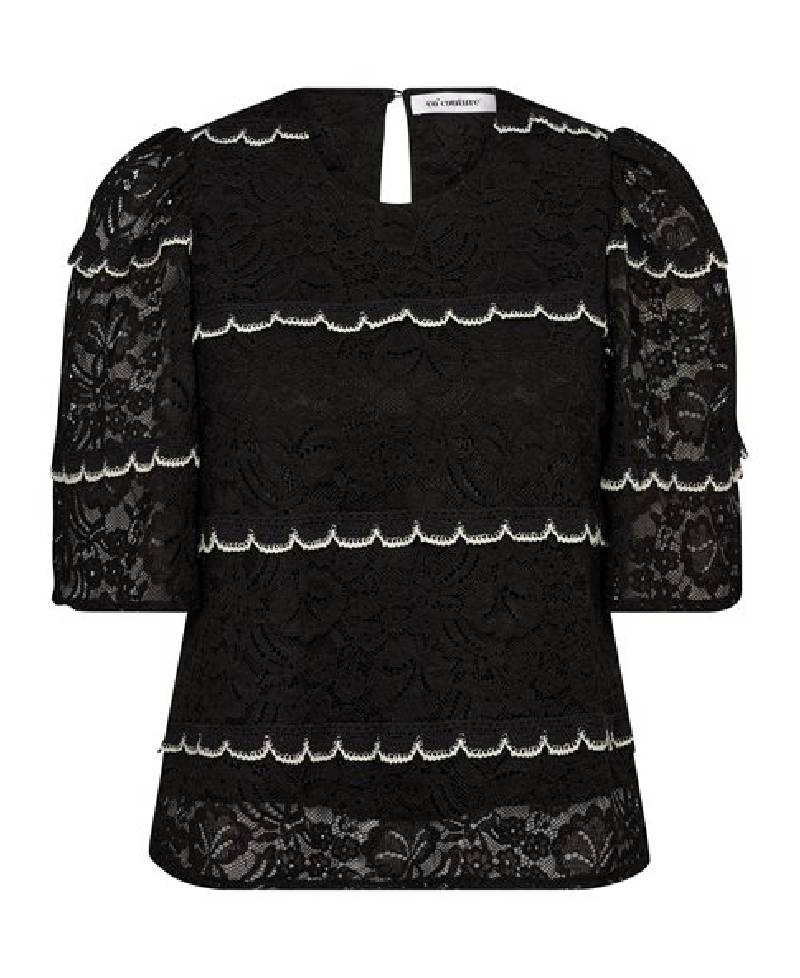 Co Couture Loracc Lace Blouse - 96 Black