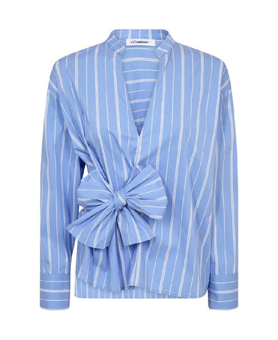 Co'Couture ShiraCC Stripe Bow V-Blouse - Pale Blue