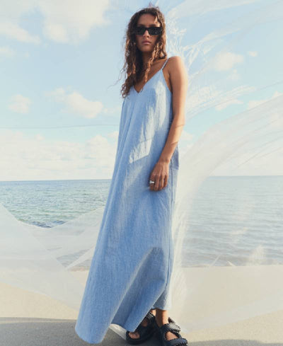 Levete Room LR-Lennon 4 Dress - L610 Blue Cotton