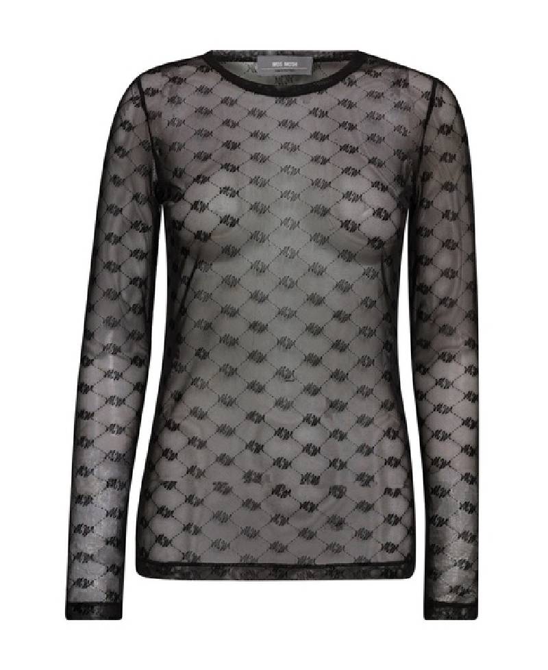 Mos Mosh MM Loretta Velvet Mesh Blouse-Black