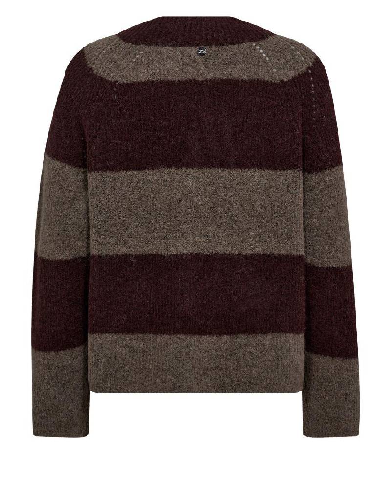 Mos Mosh MMTaci Stripe LS V-Neck Knit - 159 Fudge