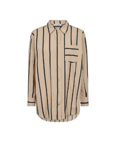 Co'Couture Tessiecc Stripe Oversize Shirt - Beige/Black