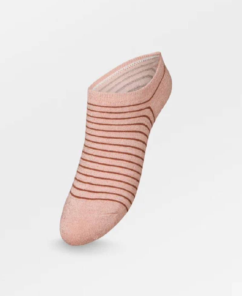 Beck Søndergaard Stripe Glitter Sneakie Sock - Peach Whip Pink