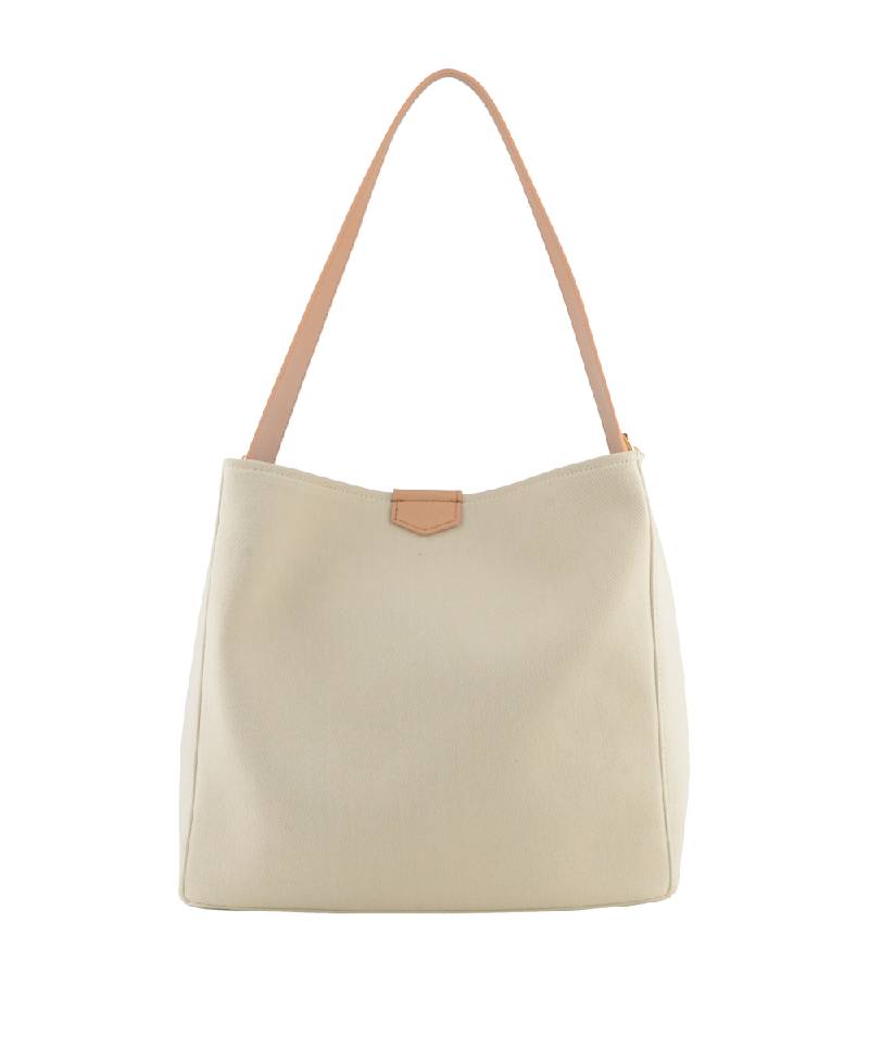 Pourchet Paris Hoop Denim Canvas Large Shoulder bag - Beige