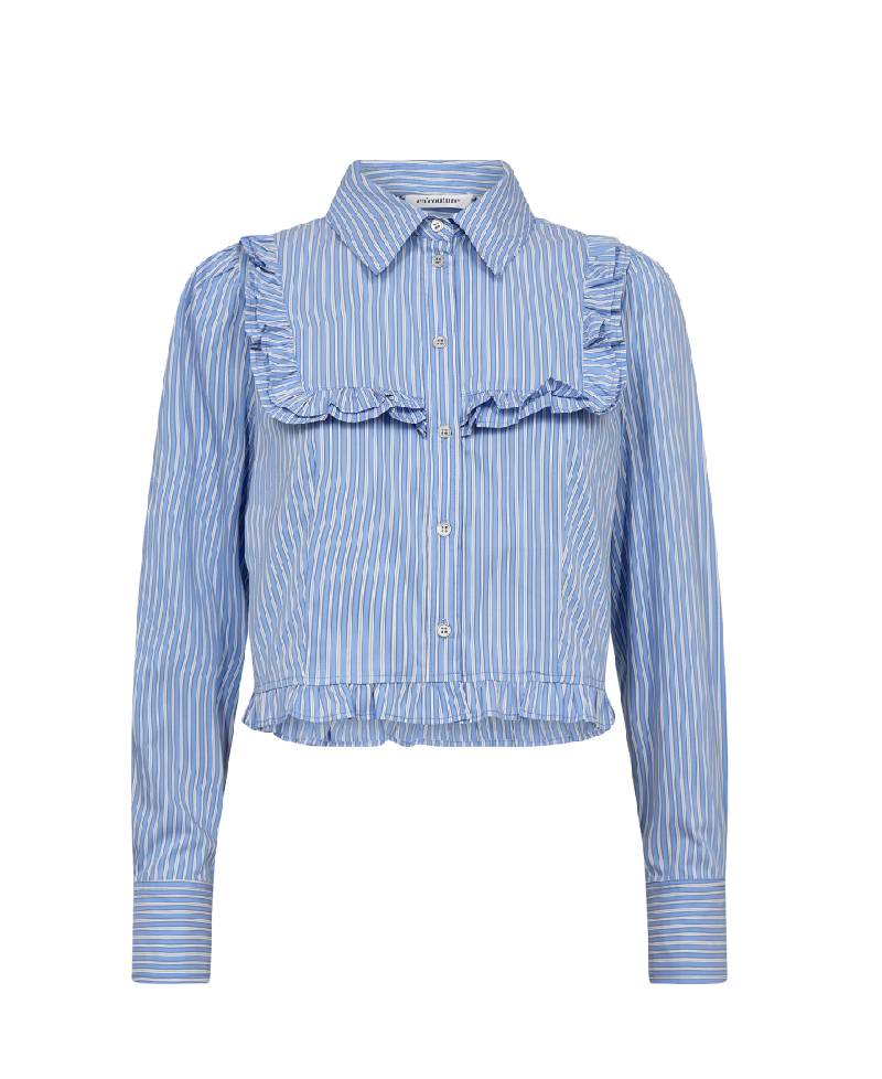 Co'Couture AddieCC Stripe Frill Shirt - Pale Blue