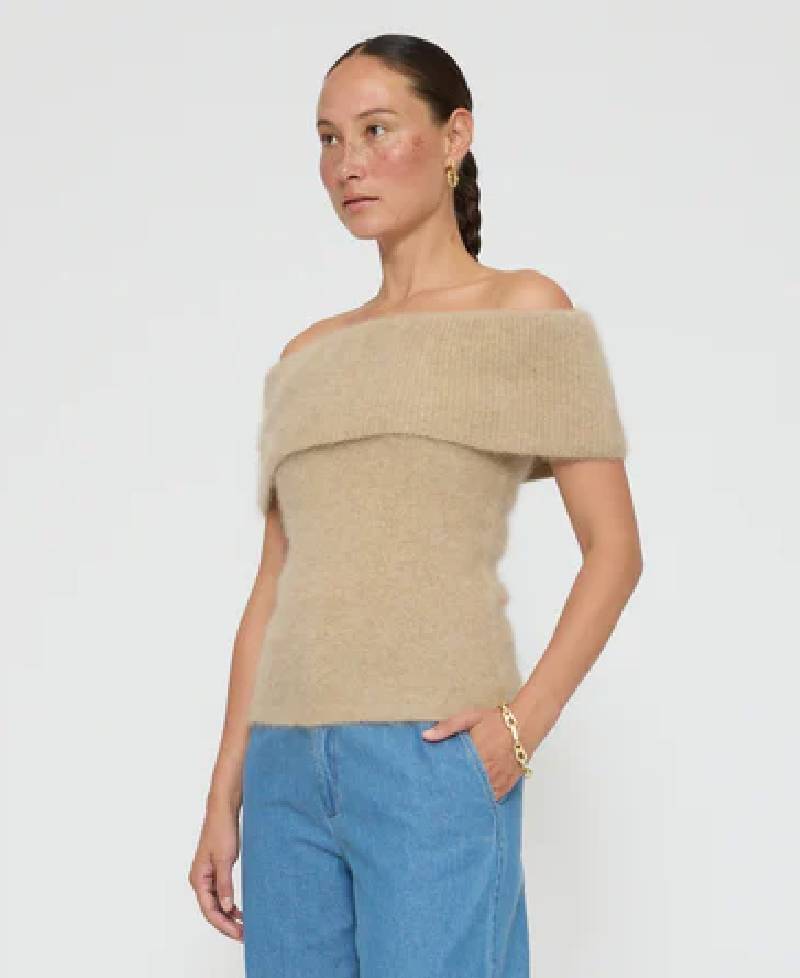 Six Ames Isabelle Off Shoulder Strik - C4577 Beige Melange