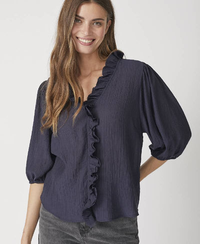 CoCouture AnikaCC  Frill SS Shirt - 120 Navy