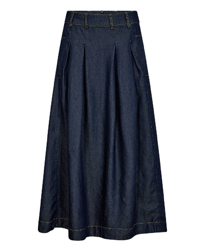 Co'Couture AnyaCC Denim Pleat Skirt - Dark Denim