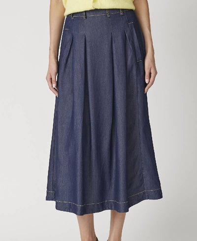 Co'Couture AnyaCC Denim Pleat Skirt - Dark Denim
