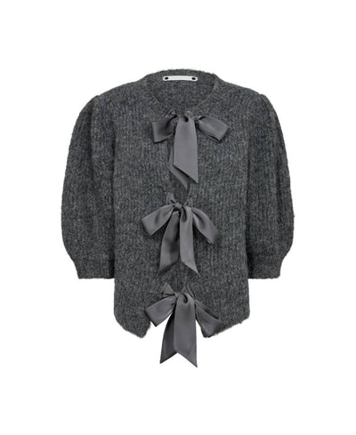 Co Couture Coraliecc Bow Rib Cardigan - 57 Grey Melange