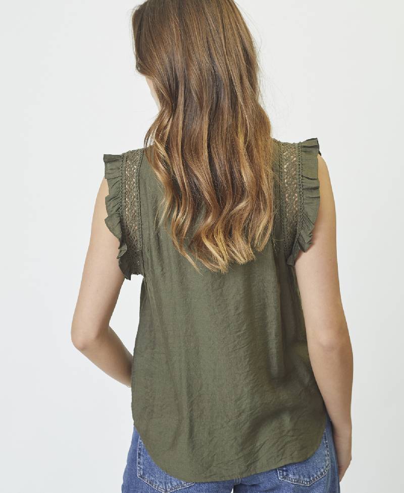 CoCouture Caryncc Frill Top - Army