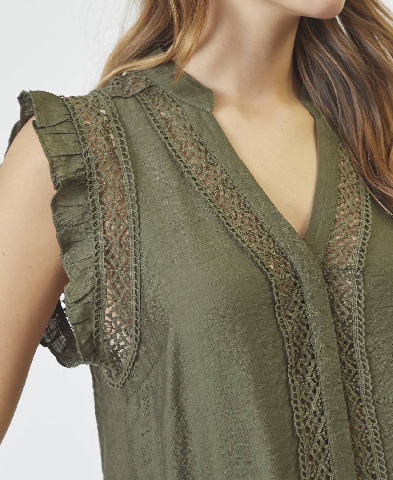 CoCouture Caryncc Frill Top - Army