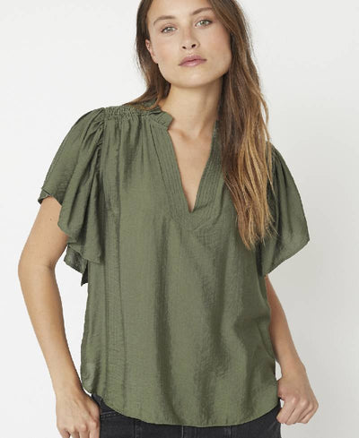 Co'Couture HeraCC SS Frill Top - 7555 Army
