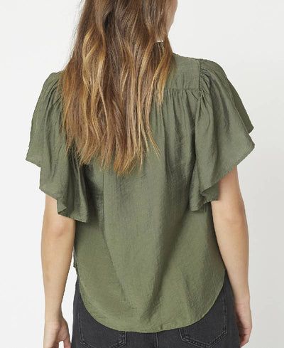 Co'Couture HeraCC SS Frill Top - 7555 Army