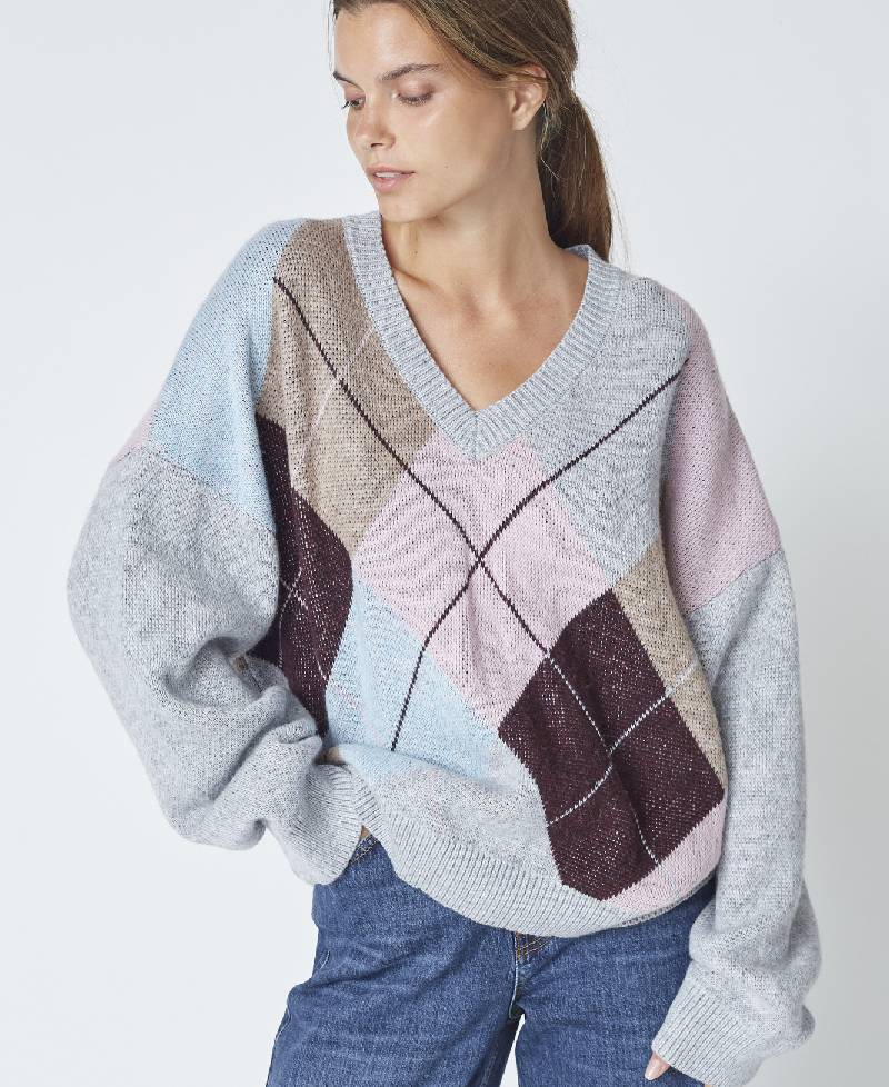 CoCouture MajaCC Check V-Knit - 139 Mid Grey