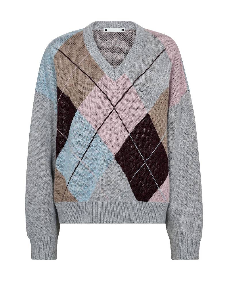 CoCouture MajaCC Check V-Knit - 139 Mid Grey
