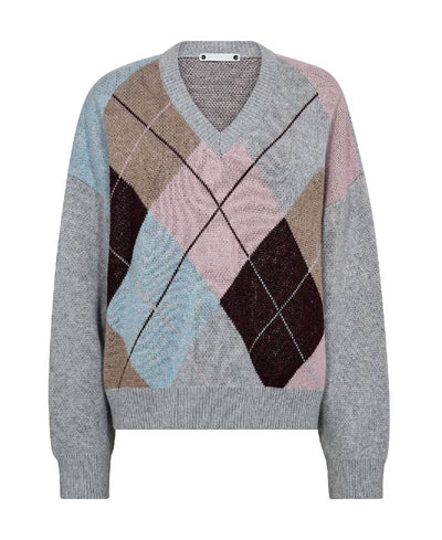 CoCouture MajaCC Check V-Knit - 139 Mid Grey