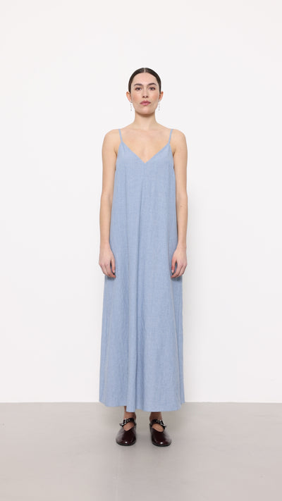 Levete Room LR-Lennon 4 Dress - L610 Blue Cotton